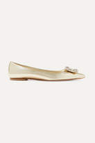 Thumbnail for your product : Roger Vivier Flower Crystal-embellished Metallic Leather Point-toe Flats
