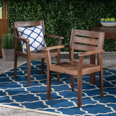Lark Manor Dining Chairs Set Of 2Acacia Wood Patio ArmchairFor Backyard Poolside Garden