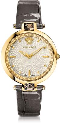 Versace Crystal Gleam Grey Women's Watch w/White Guilloché Dial and Croco Embossed Band