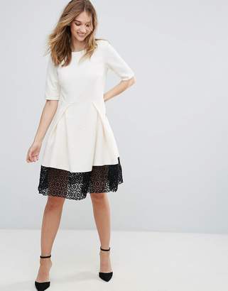 Traffic People Trafffic People 3/4 Sleeve Skater Dress With Lace Insert
