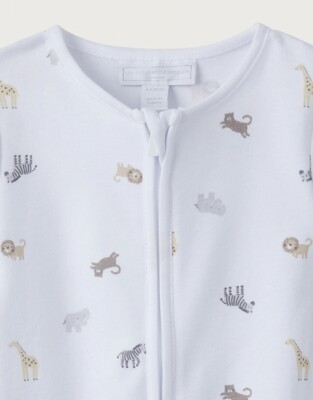 The White Company Safari-Print Zip Sleepsuit, White, 0-3M