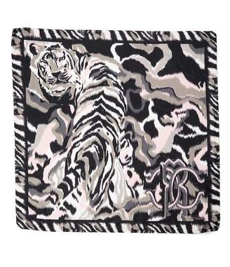 Roberto Cavalli Silk Foulard Tiger Print Square Scarf
