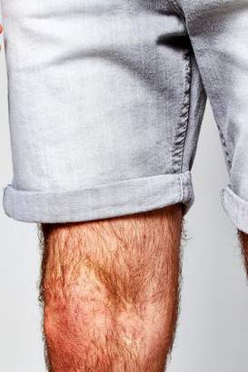 boohoo Skinny Fit Light Grey Denim Shorts in Mid Length