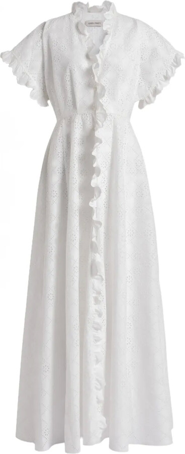 Alberta Ferretti Ruffled Eyelet Maxi Dress