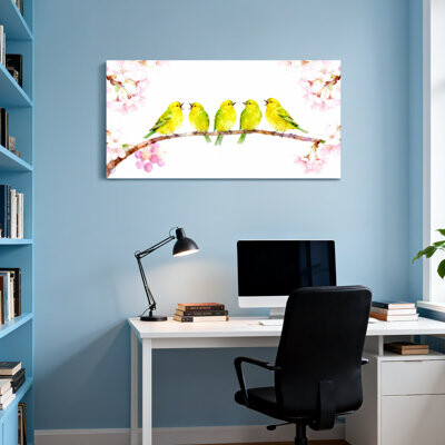 Red Barrel Studio Animals Five Yellow Birds On Branch With Flowers