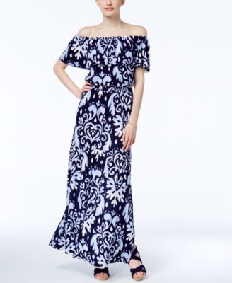 INC International Concepts Petite Off-The-Shoulder Printed Maxi Dress, Created for Macy's