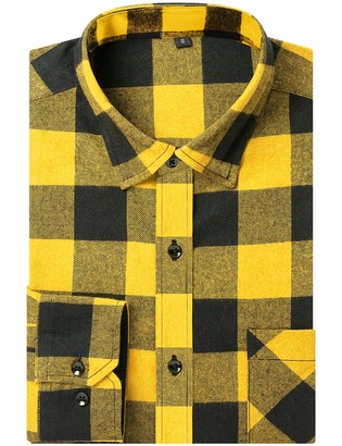 DOKKIA Mens Dress Buffalo Plaid Checkered Fitted Long Sleeve Flannel Shirts