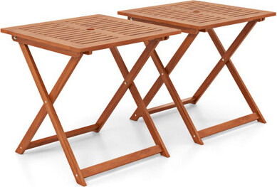 2 PCS 29.5" x 29.5" Patio Dining Table with Teak Painting 2" Umbrella Hole for Balcony