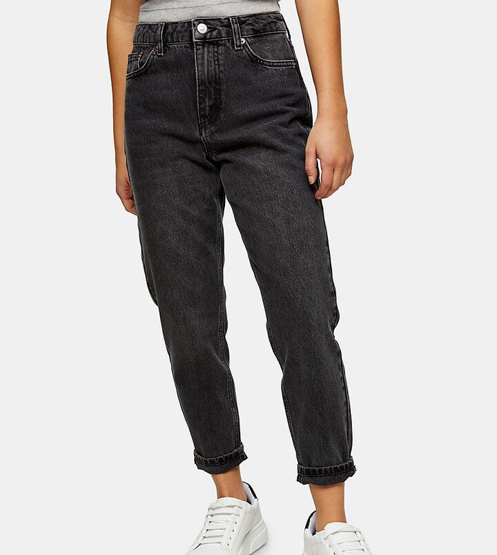 Topshop Petite washed black Mom jean ShopStyle
