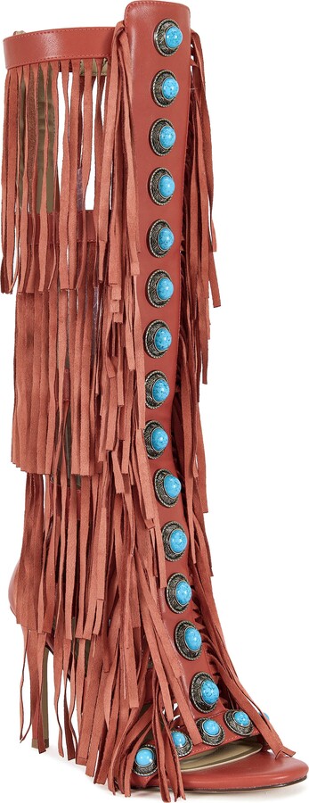 AZALEA WANG Amadeo Knee High Fringe Sandal