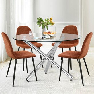 Eileen+Spoon 5-Piece Silver Round Clear Glass Dining Table Set with 4 Terra  Upholstered Chairs With Metal Legs-Maison Boucle - ShopStyle
