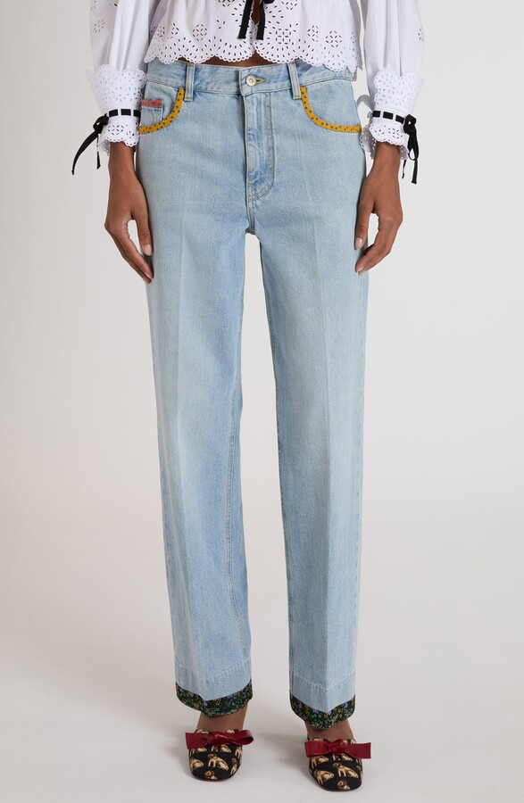 Contrast Border Straight Leg Jeans