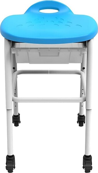 Luxor Plastic/Steel Adjustable-Height Classroom Stool with Wheels and Storage, Blue/White (MBS-STOOL-2)