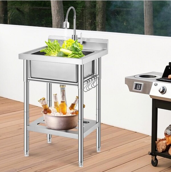 Jojoka FreestandingStainlessSteelUtilitySink16.8\x12.8\x7.6\SingleBowlwithAdjustableLegs,360¡ãSwivelHot&ColdFaucet