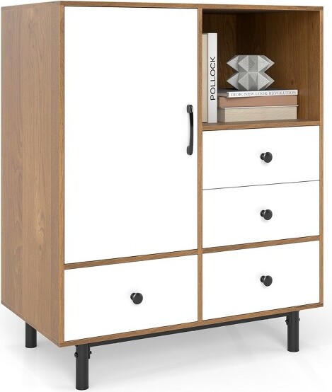 Costway CostwayBuffetSideboardw/4Drawers&OpenCompartmentHeavy-DutyMetalLegsNatural
