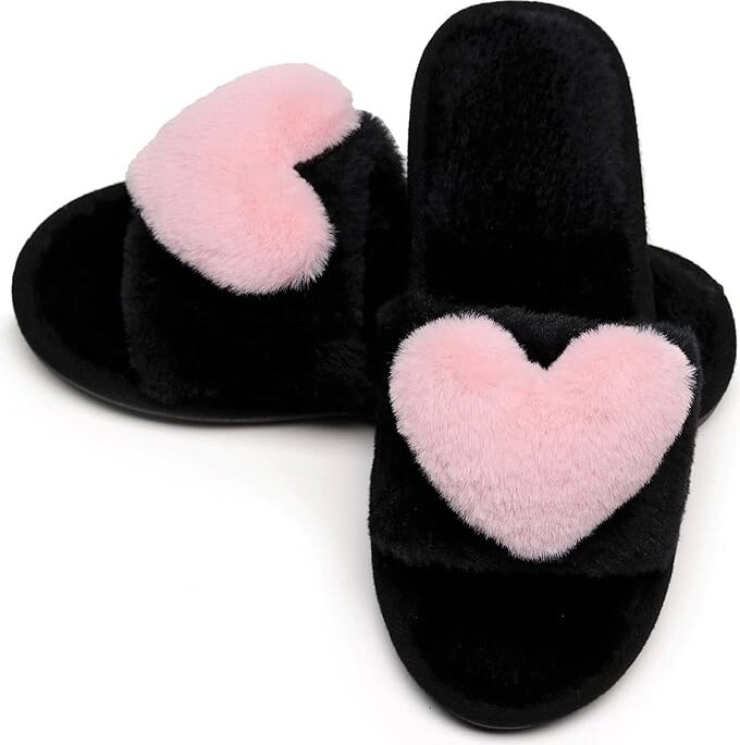Crazy Lady Women's LOVE Slippers Fuzzy Fluffy Memory Foam House Shoes Open Toe Indoor and Outdoor