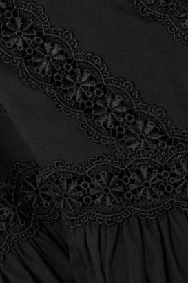 Charo Ruiz - Crocheted Lace-paneled Cotton-blend Mini Dress - Black