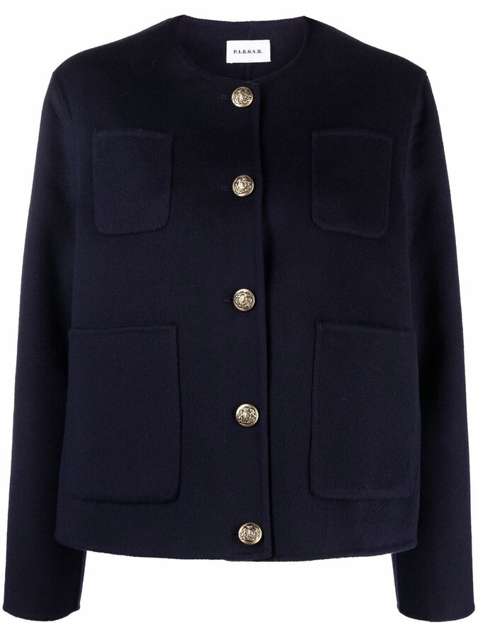 buttoned patch pocket wool jacket
