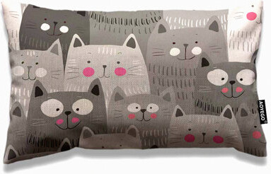 BRBCA Cartoon Kitten Doodle Smile Pillow Cover - Cute Animal Head Rectangle Case - Home Decor Cotton Linen Cushion - Bed Sofa Grey White Black