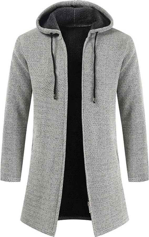 Allthemen Men's Kitted Cardigan Casual Full Zip Grandad Sweater Thick Fleece Lined Patchwork Hooded Winter Coat 