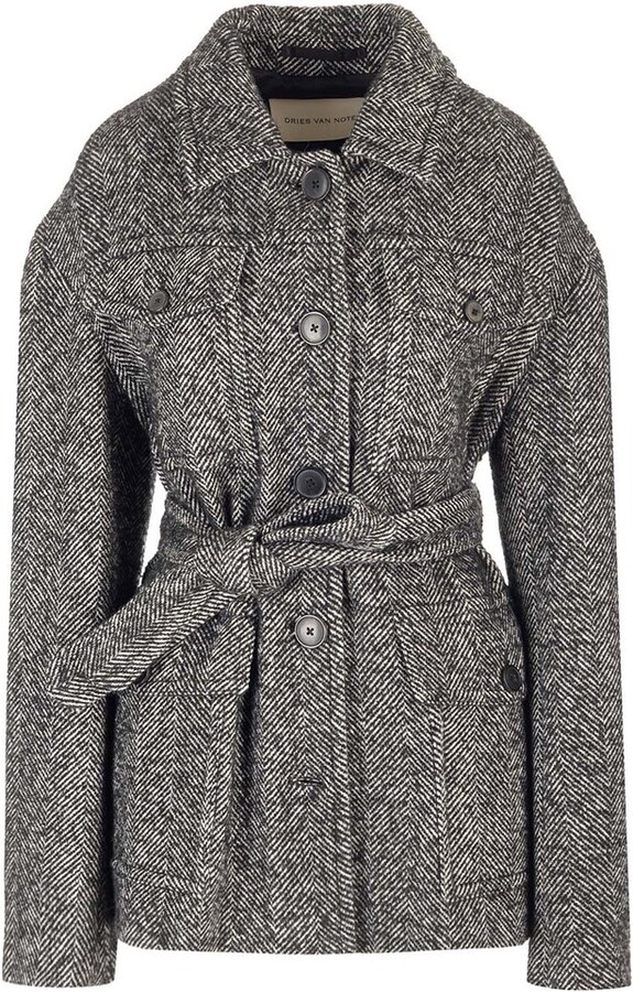 Dries Van Noten Belted Tweed Coat - ShopStyle