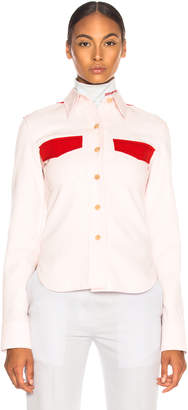 Calvin Klein Wool Twill Colorblocked Shirt in Pale Pink & Crimson | FWRD