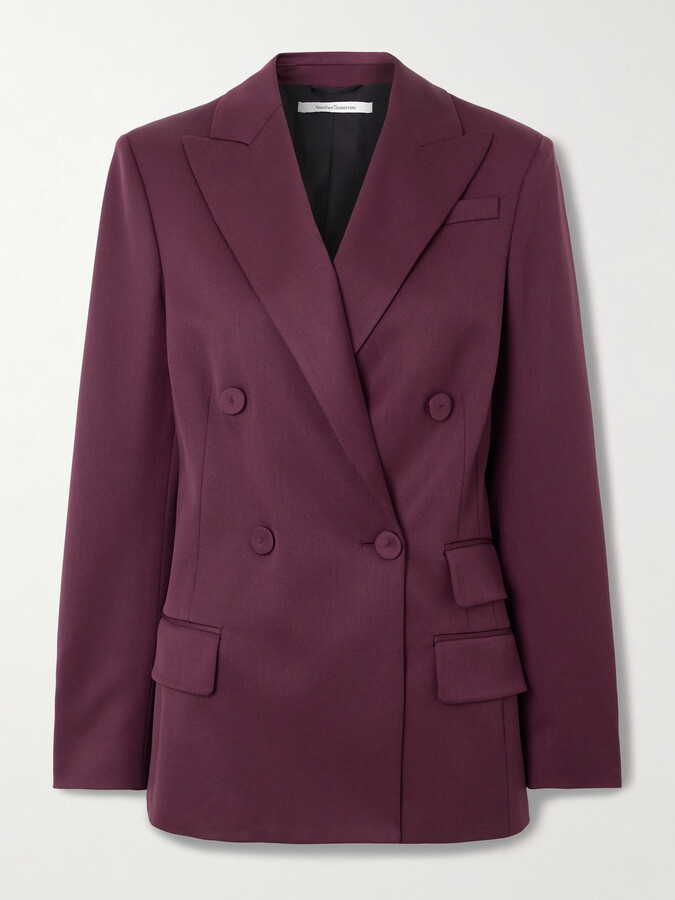 ANOTHER TOMORROW Double-breasted Wool-blend Blazer - Burgundy