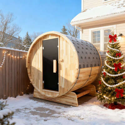royal saunas hongyuan Hongyuan 4-Person Rustic Cedar Barrel Sauna with Harvia heater