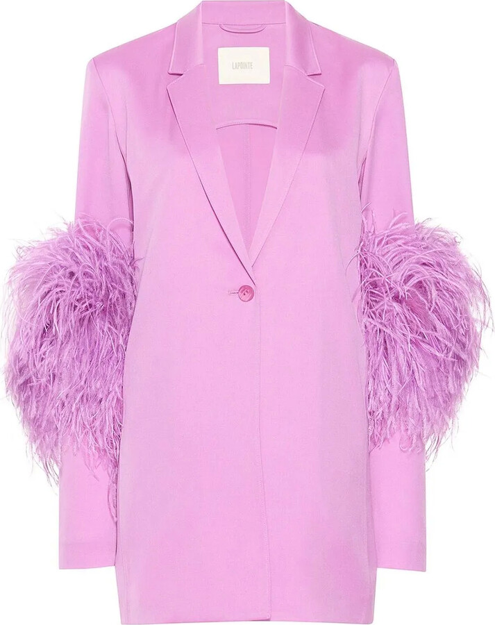 Sally LaPointe Feather-Trim Single-Breasted Blazer