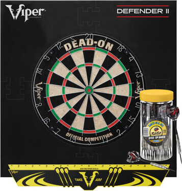 Viper Dead-On Sisal Dartboard, Defender II Dart Surround, Jar of 20 Darts and Edge Throwline