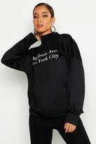 Thumbnail for your product : boohoo New York Funnel Neck Slogan Sweat