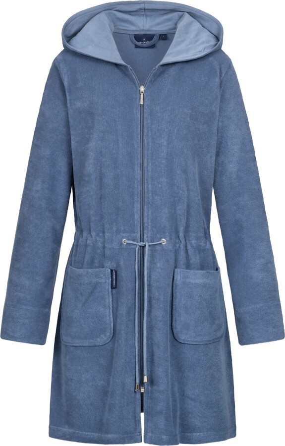 Women's Bathrobe with Zip Hood Terry Towelling Lightweight