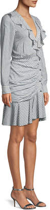 Veronica Beard Kai Striped Ruffled Shirtdress