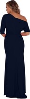 Thumbnail for your product : Betsy & Adam Long Scuba Crepe Over-the-Shoulder Gown (Navy) Women's Dress