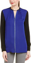 Thumbnail for your product : Elie Tahari Leather-Trim Silk Top
