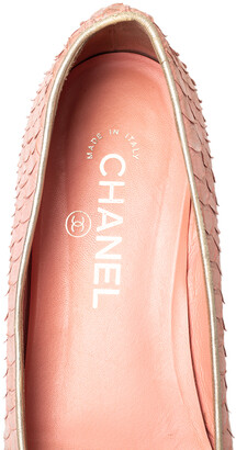 Chanel Pink Python Leather CC Bow Ballet Flats Size 38 - ShopStyle