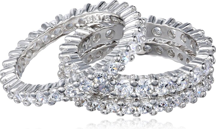 Three Sterling Silver and Cubic Zirconia Stacking All-Around Bands 