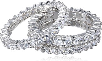 Amazon Collection Sterling Silver Cubic Zirconia All-Around Band Stacking Ring Set (Set of 3)