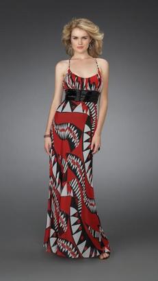 La Femme Long Printed Dress with Pleated Waistband 14359