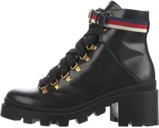 Gucci Sylvie Web Accent Leather Combat Boots - ShopStyle