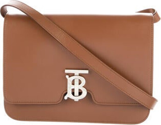 Burberry Brown Leather TB Monogram Medium Shoulder Bag