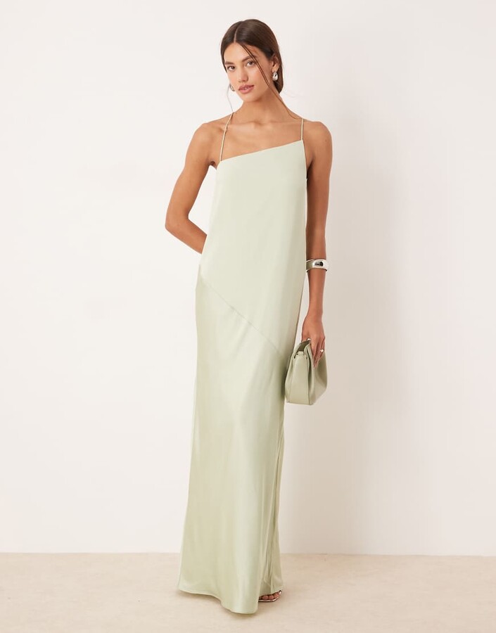 ASOS DESIGN draped satin chiffon cami maxi dress in sage green