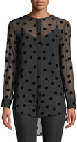 Thumbnail for your product : Equipment Simon Button-Front Long-Sleeve Velvet-Dotted Blouse