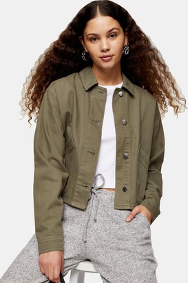 Topshop CONSIDERED Khaki Boxy Crop Shacket - ShopStyle Jackets