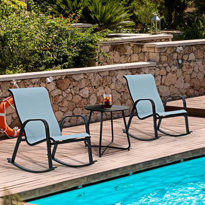 Red Barrel Studio Outdoor PVC-Coated Polyester Patio Rocking Chair Set Of 3