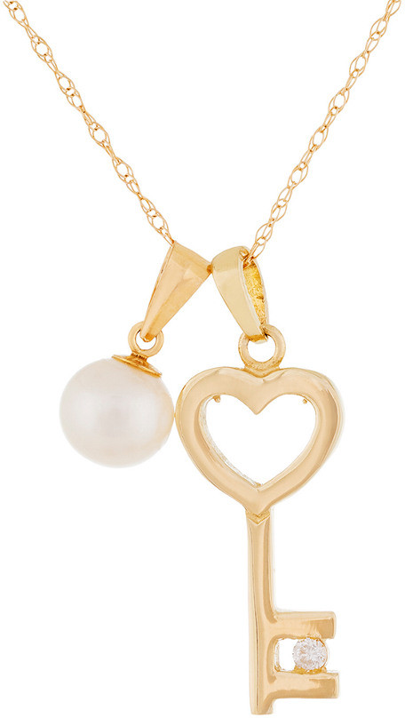 Splendid Pearls 14K 0.03 ct. tw. Diamond 6-6.5mm Pearl Pendant Necklace