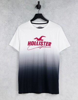 Hollister front logo ombre print T-shirt in black to white - ShopStyle