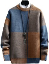 Thumbnail for your product : Bervoco Men Harajuku Plaid Sweater Thick Warm Turtleneck Pullover Male Christmas Jumper Pink