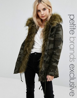 Glamorous Petite Camo Jacket With Faux Fur Lining