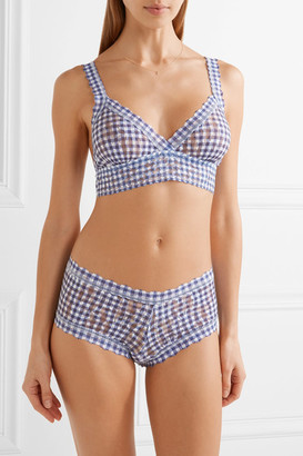 Hanky Panky Check Please Gingham Stretch-lace Soft-cup Bra - Blue